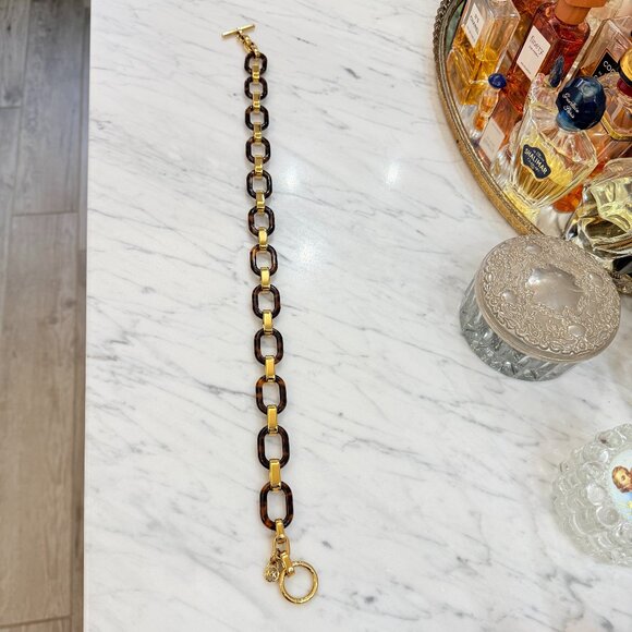 Micheal Kors Tortoise and Gold Link Necklace with Logo Toggle Clasp NEVER WORN - Picture 3 of 15